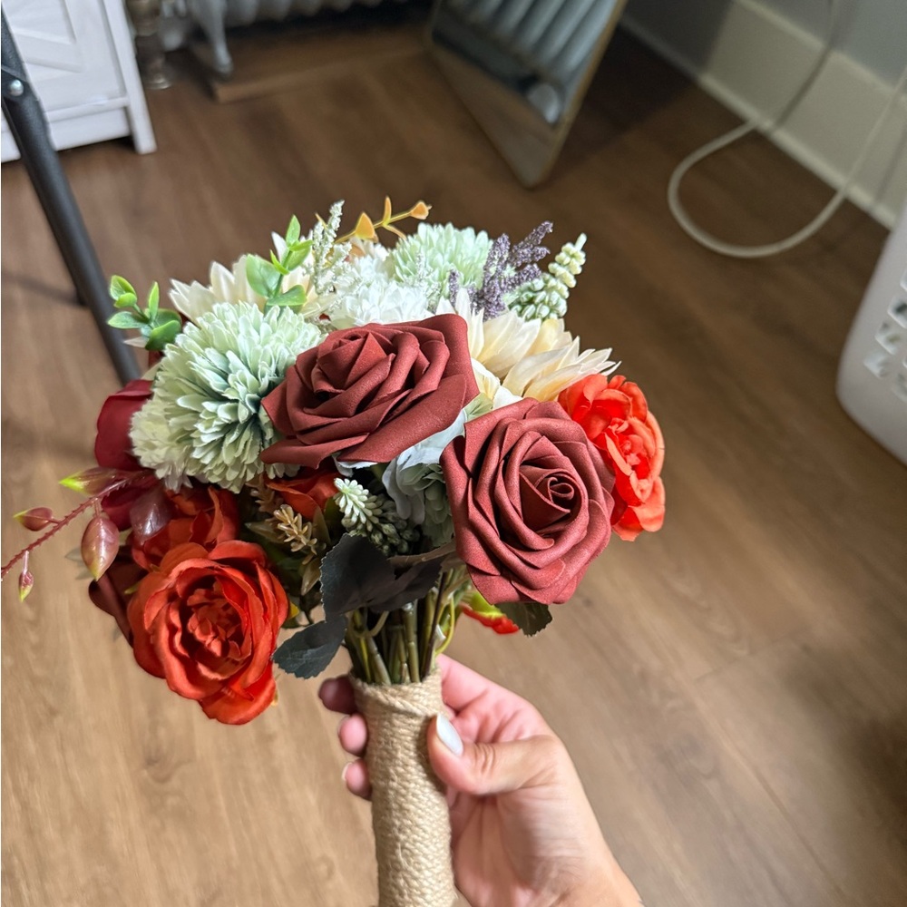 Rustic Floral Bouquet with Red and Green Accents